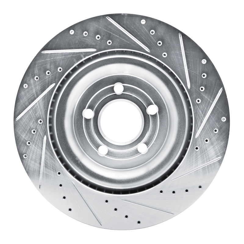 Ford Police Interceptor Utility Brake Rotor (1) - Rear Left - R1 Concepts - Drilled & Slotted - Silver - `20-`25